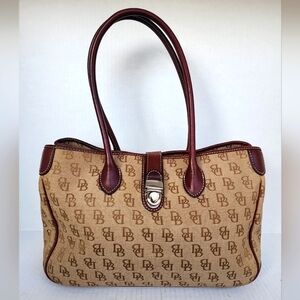 Dooney & Bourke Canvas Leather Tucklock Double Handle Tote Shoulder Bag Purse